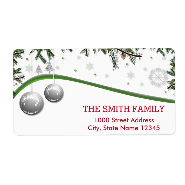 Julgran med Snö-bakgrundsetikett Fraktsedel (Framsidan)