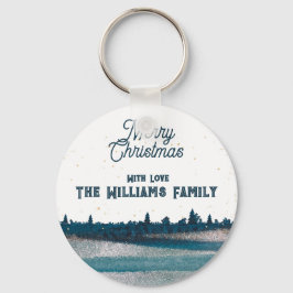 Julgran med Snö God jul Nyckelring