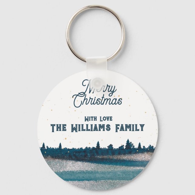 Julgran med Snö God jul Nyckelring (Framsida)