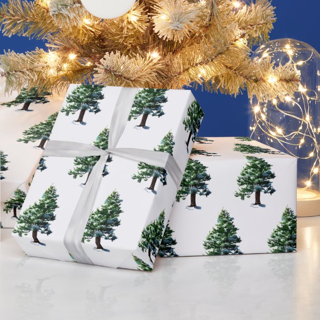 Julgran med snö julfirande mönster presentpapper (Helgdagar)