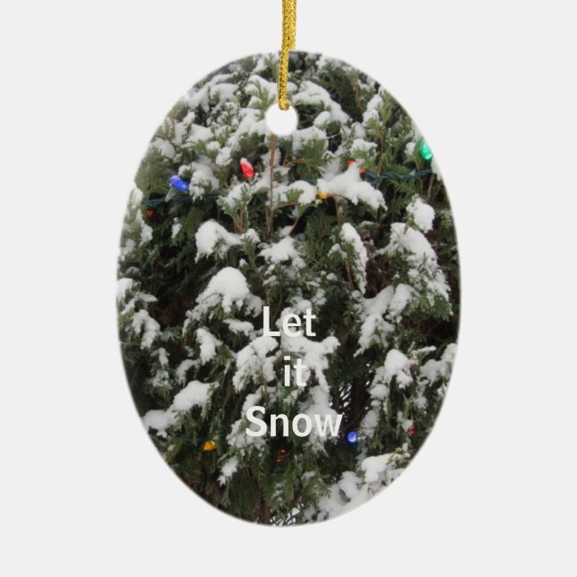 Julgran med Snö och Ljus Julgransprydnad Keramik (Framsidan)