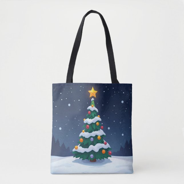 Julgran med snö Totebag Tygkasse (Framsida)