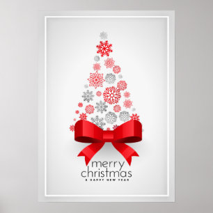 Julgran med snöflingor poster