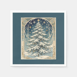 Julgran med snöiga grenar pappersservett