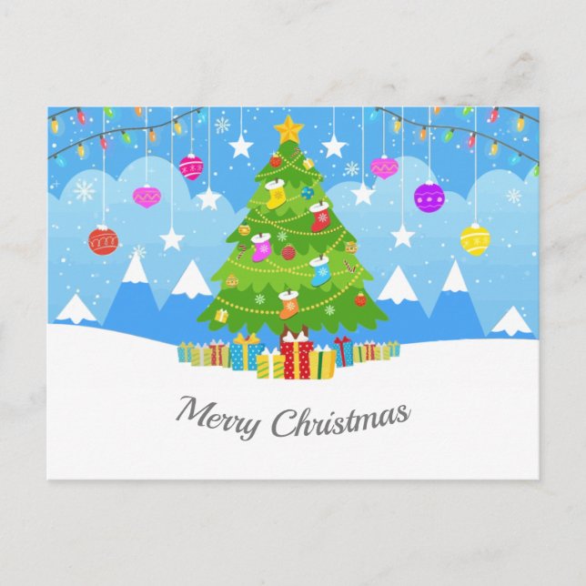 Julgran med Star och Presenter Helgdag Vykort (Framsida)