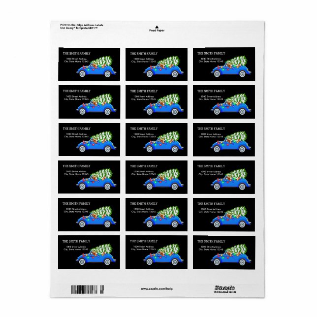 Julgran med svart bakgrund för bilar adressetikett (Helt Ark)