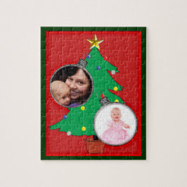 Julgran med två ornament Foto ramar Pussel