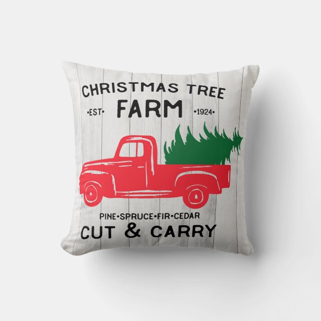 Julgran med Vintage Red Lastbil Pillow Kudde (Framsida)