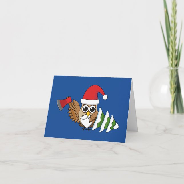 Julgran med yxa och snöig tall kort (Framsida)