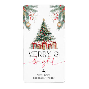 Julgran Merry och Bright Gift Märkre Stickers Fraktsedel