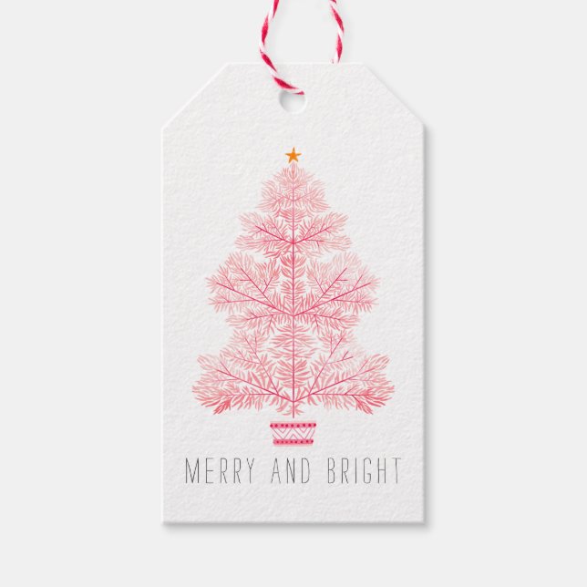 Julgran Merry och Bright Helgdag Presentetikett (Framsidan)