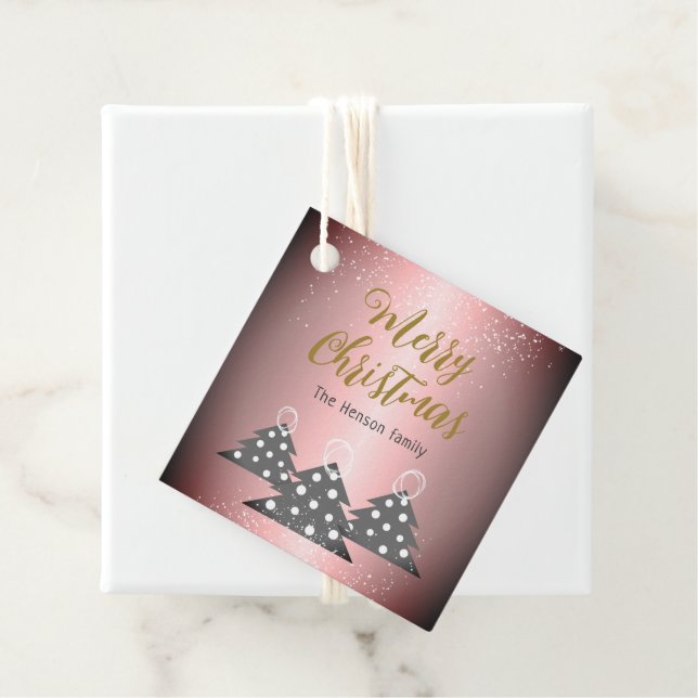 Julgran Metallic Rosa Family Helgdag Gåvor Etiketter (På plats)