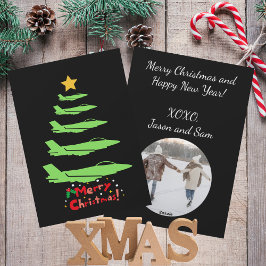 Julgran, militärflygplan, minimalistflygplan julkort