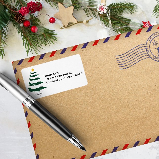 Julgran, militärt flygplan, minimalistiskt, Coola Adressetikett (Skapare uppladdad)