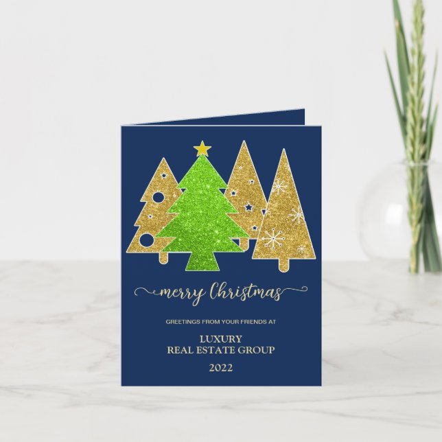 Julgran | Minimalistisk | Guld glitter-gåva Helgkort (Framsida)