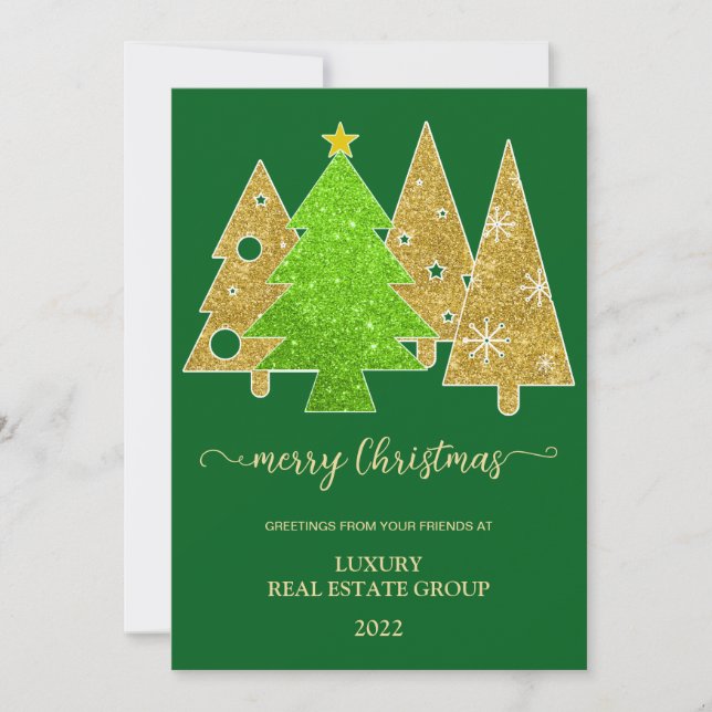Julgran | Minimalistisk | Guld glitter-gåva Julkort (Framsida)