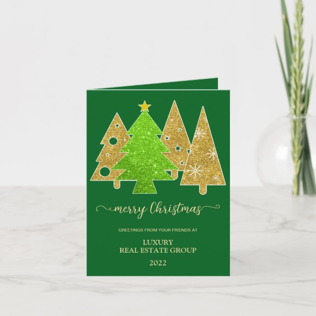 Julgran | Minimalistisk | Guld glitterpresent Helgkort (Framsida)