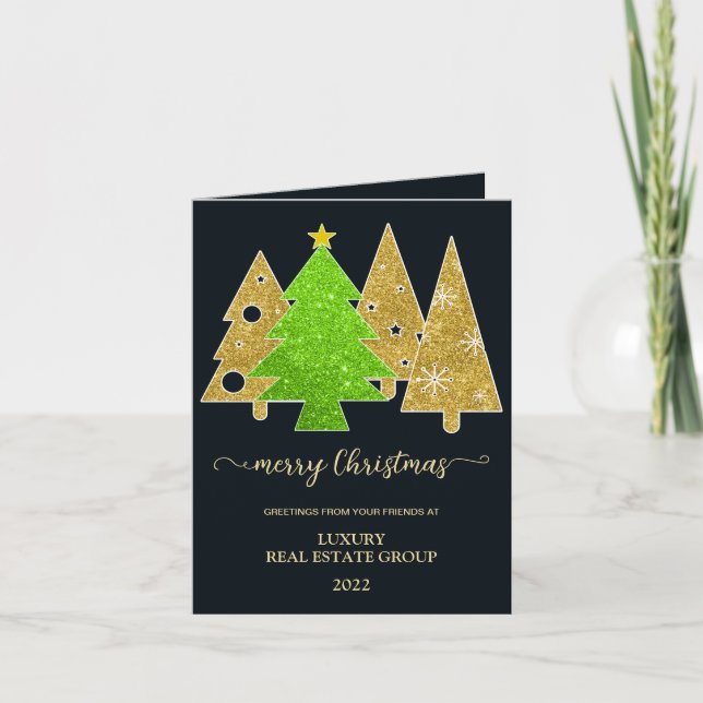 Julgran | Minimalistisk | Guldglitterpresent Helgkort (Framsida)