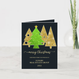 Julgran | Minimalistisk | Guldglitterpresent Helgkort