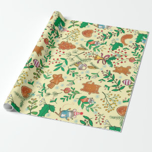 Julgran, Mistletoe och möss som slår in papper Presentpapper
