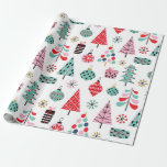 Julgran. Modern blå, röd och rosa mönster Presentpapper<br><div class="desc">Blått,  rött och rosa Julgran mönster som slår pappert.</div>