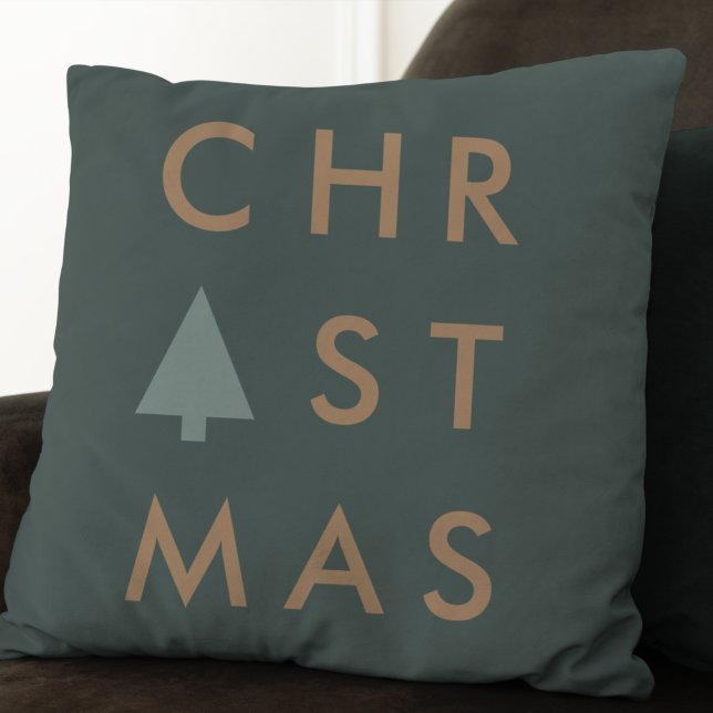 Julgran | Modern Guld och Grönt med minimalistisk  Kudde (Skapare uppladdad)