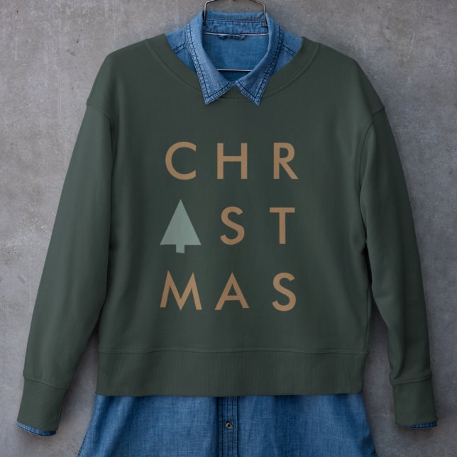 Julgran | Modern Guld och Grönt med minimalistisk  T Shirt (Modern unisex Christmas jumper with elegant typography and customisable festive lettering)