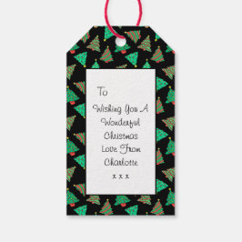 Julgran Mönster | Anpassningsbar svart Presentetikett