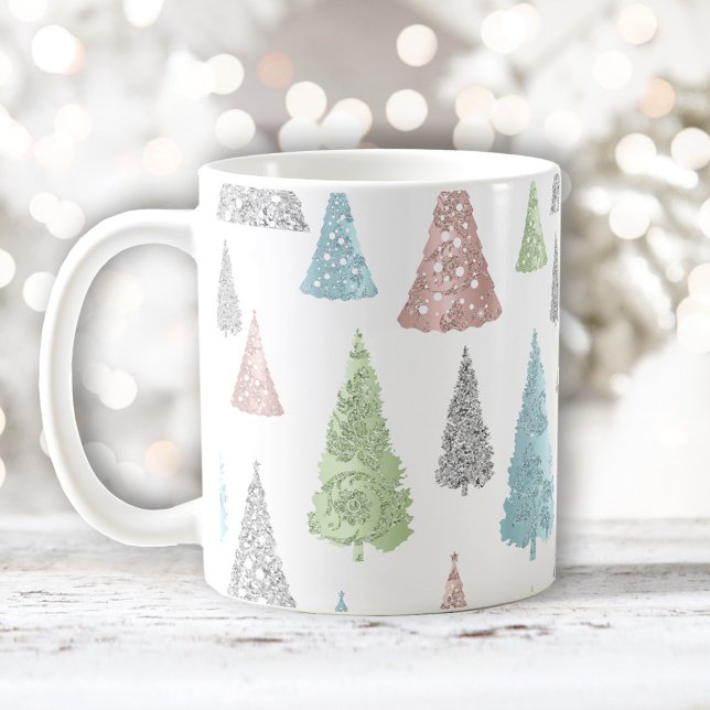 Julgran Mönster Elegant Glitter Pastel Kaffemugg (Christmas Tree Pattern Elegant Glitter Pastel Coffee Mug)