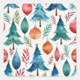 Julgran Mönster Fyrkantigt Klistermärke