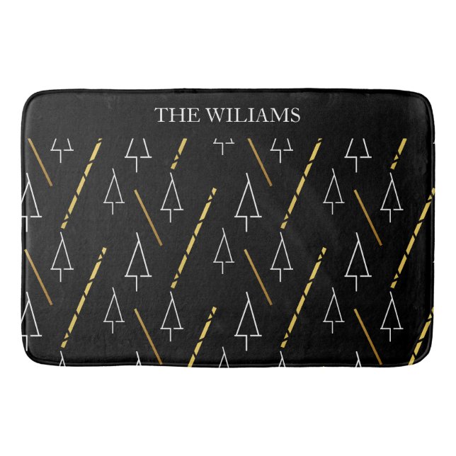 Julgran Mönster i Svarta, vita och Guld Badrumsmatta (Framsidan)