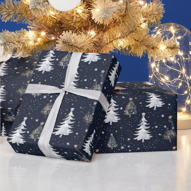 Julgran Mönster med Guld och Silver med stjärnor Presentpapper (Helgdagar)