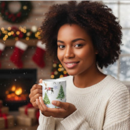 Julgran mönster med renar kaffemugg