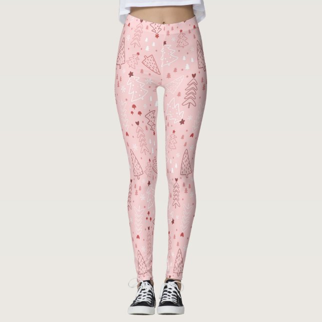 Julgran Mönster Rosa Leggings (Framsida)