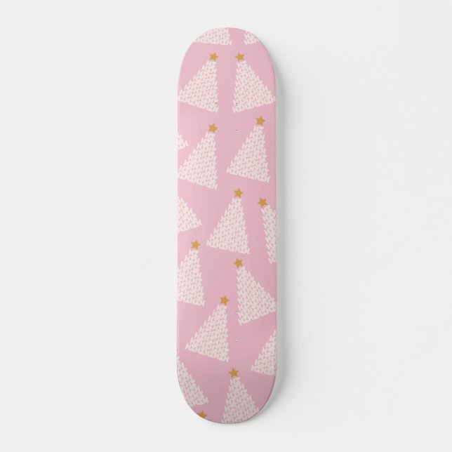 Julgran Mönster Rosa Mini Skateboard Bräda 18,5 Cm (Framsida)