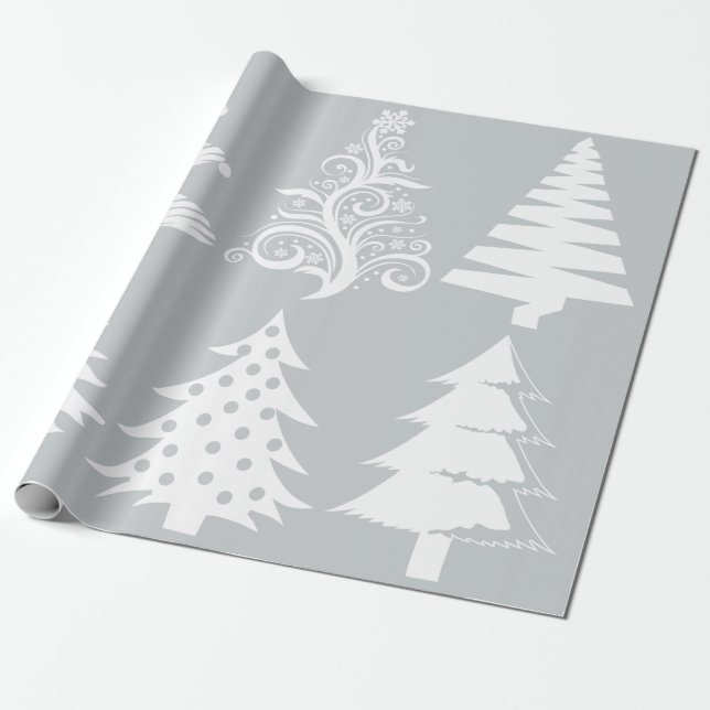 Julgran mönster silver presentpapper (Utrullad)