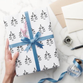 Julgran Mönster Svart Och Vitt Presentpapper