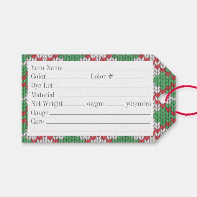 JULGRAN MÖNSTERSTICKAD 9x5 CM Garnetiketter Presentetikett (Framsidan (Horisontell))