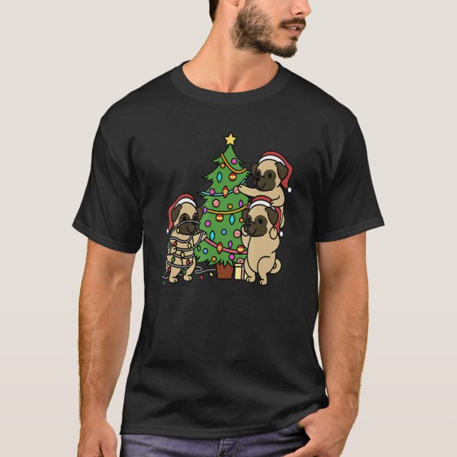 Julgran Mops Hund T Shirt (Framsida)