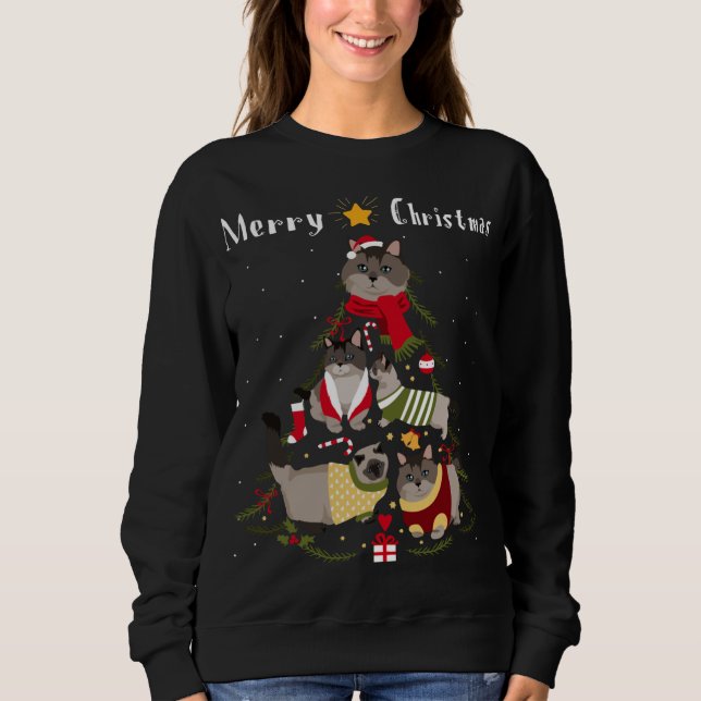 Julgran Munchkin Cat Lover Julafton Cat Owner T Shirt (Framsida)