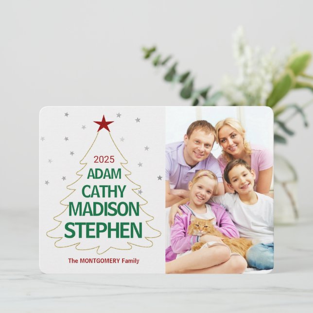 Julgran Namn Golden Färgad Stars fotfoto Julkort (Stående Fram)