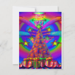 Julgran neon bright psychedelic abstrakt st julkort