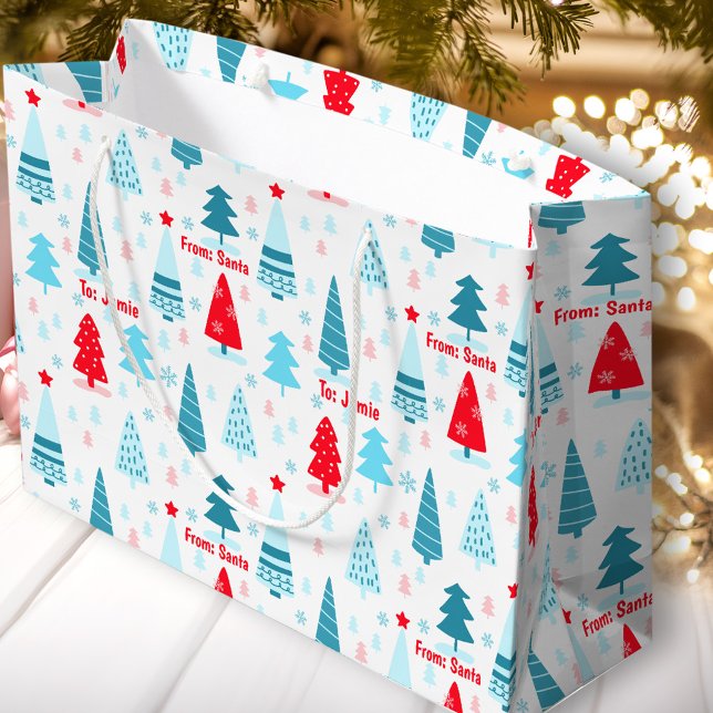 Julgran Nordic Simple Blue Red Custom Name (Christmas Tree Nordic Simple Blue Red Custom Name Large Gift Bag)