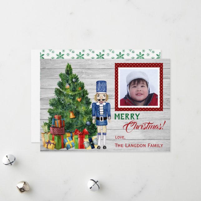Julgran nötknäppare familj eller barns foto julkort (Fram/Back In Situ)