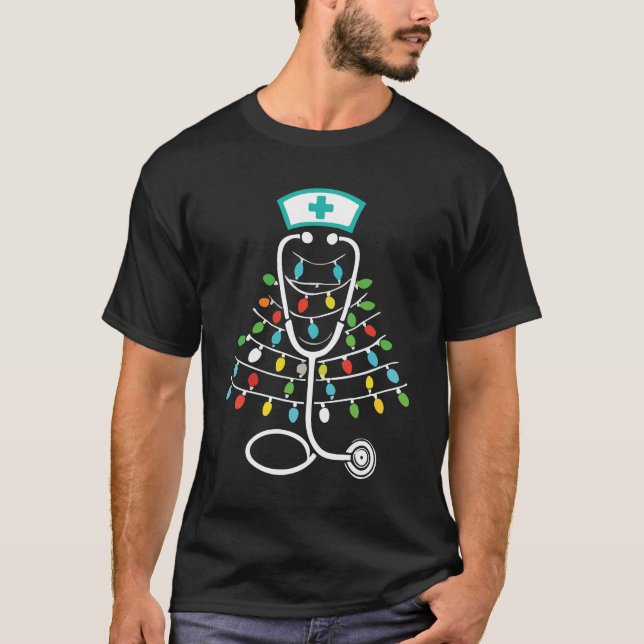Julgran Nurse - Festive Helgdag Stethoscope T Shirt (Framsida)