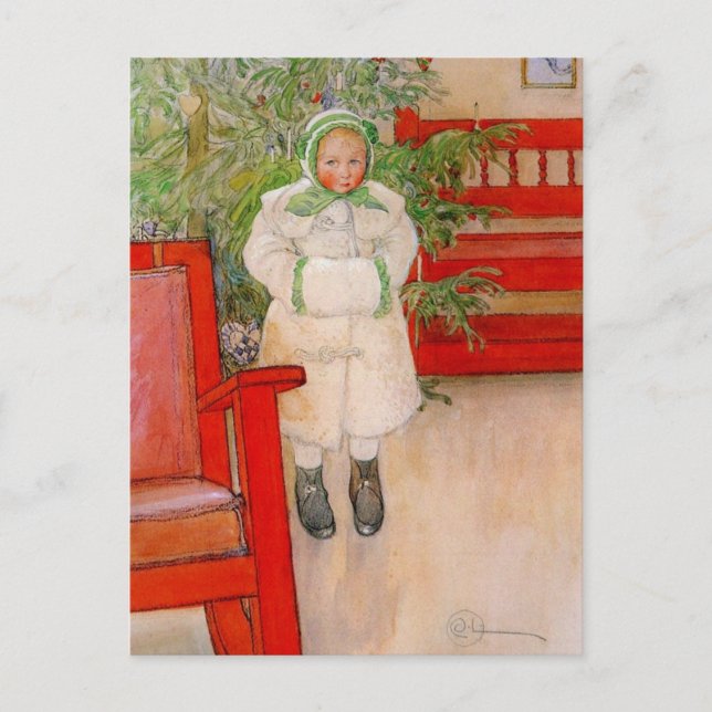 Julgran och barn i Päls Helg Vykort (Framsida)