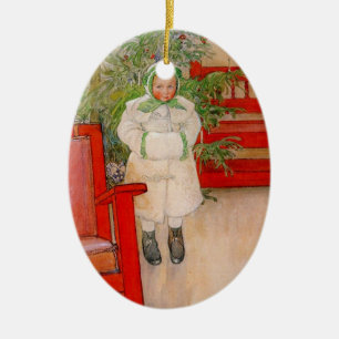 Julgran och barn i Päls Julgransprydnad Keramik