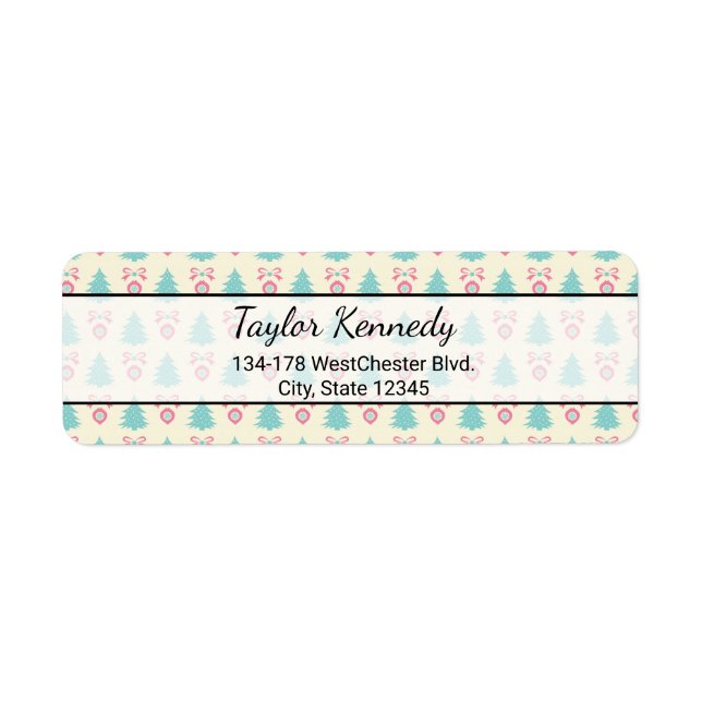 Julgran och Bauble Mönster Returadress Etikett (Framsidan)