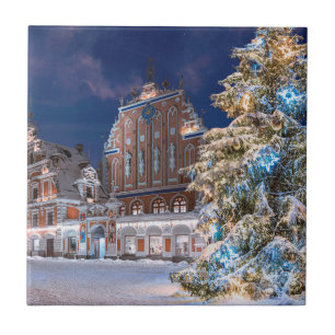 Julgran och Blackhead house i Riga Kakelplatta