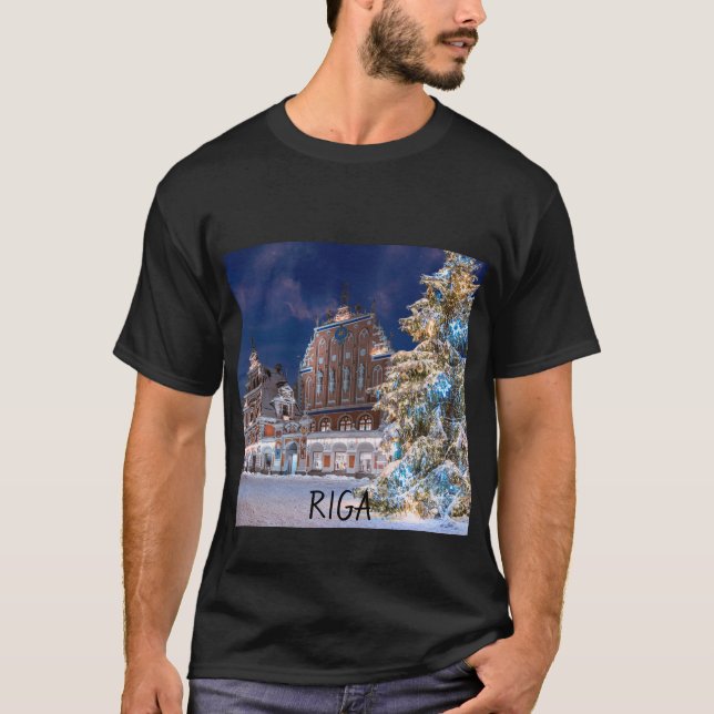 Julgran och Blackhead house i Riga T-Shir T Shirt (Framsida)